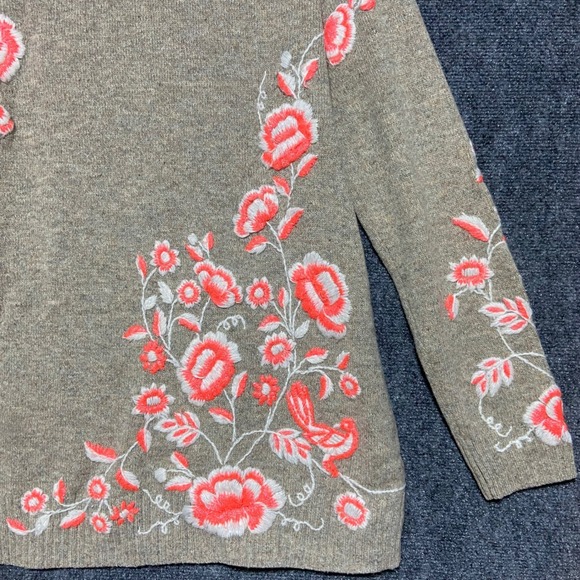 Anthropologie Sleeping On Snow Embroidered Ranunculus Tunic XL Tan Floral Wool - Picture 6 of 14